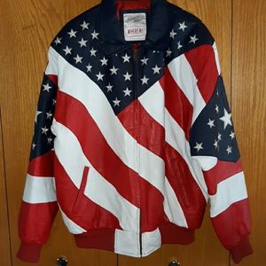 Vtg Michael Horn USA Flag Leather Jacket  Sz L/T
